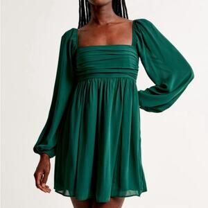 Abercrombie & Fitch Babydoll Dark Green Emerson Balloon Sleeve Mini Dress Small